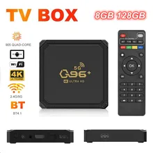 Q96+ Smart TV Box Android 8GB 128GB RAM 4K HDR Youtube BT Media Player Set Top Box TV Receiver 2.4G/5G Dual Wifi H.265 HEVC Core