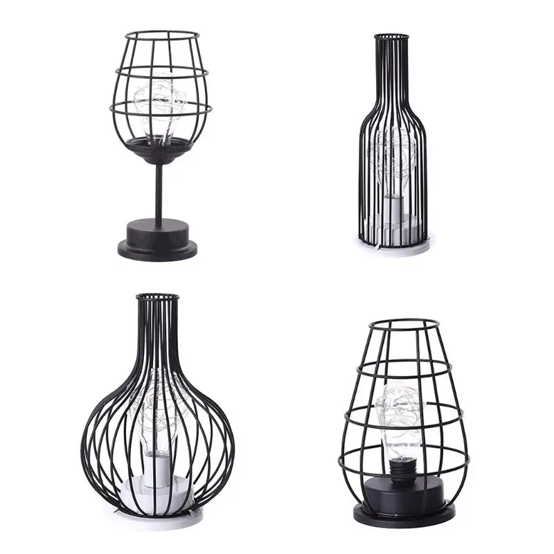 

Retro Iron Art Hollow Table Lamp Night Reading LED Light Bedroom Lighting Decor
