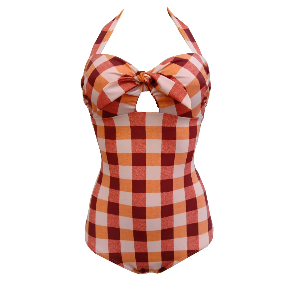 

Oluolin Sexy Plaid One Piece Swimsuit Plus Size Halter Monokini Bathing Suit Women Push Up Beach Swimwear Brazilian Swimming