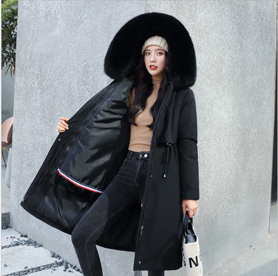 

Lady Natural Raccoon Fox Fur Hooded Winter Down Coat Red Women 90% White Duck Down Jacket Thick Warm Parkas Female Outerwear