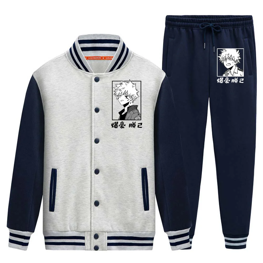 My Hero Academia Baseball Suit Cosplay Bakugou Katsuki Print Two Piece Unisex Cardigan Botton Solid Warm Long Sleeve Coat Jacket