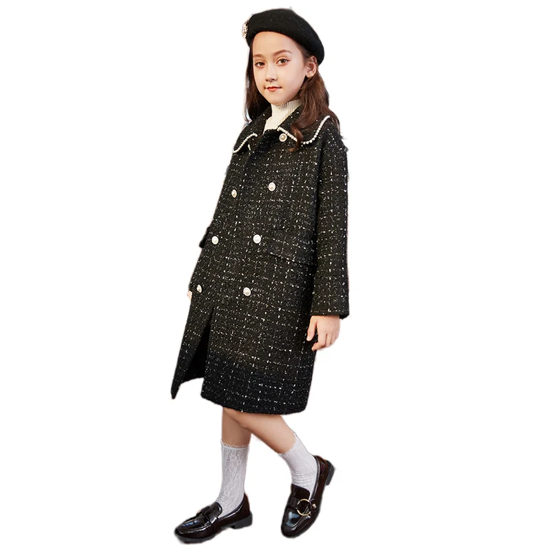 

2021 Pearl Long Winter Spring Children Coat Baby Girls Clothes Warm Loose Thicken Jackets Lambswool Toddler Pocket Outwear Kids