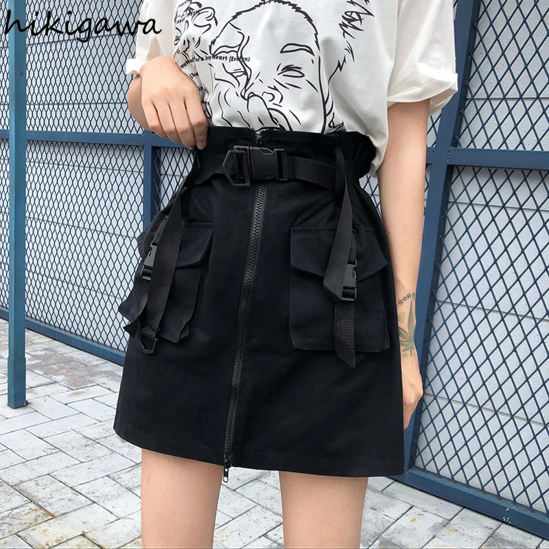 

Hikigawa Workwear Skirt A Line Mini Skirts Women Clothes Solid Japan Vintage 2021 Summer Mujer Faldas Female Falda with Sashes