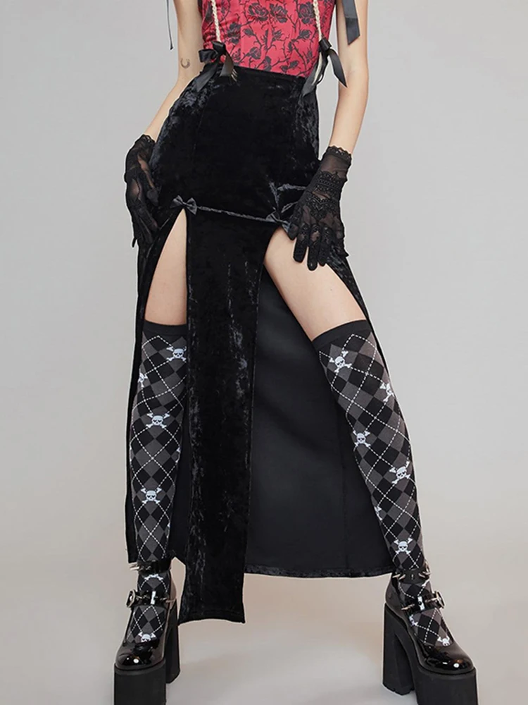 

Gothic Alt Velvet Split Skirts Women E Girl Sexy Bodycon Skater Goth Mall Grunge Skirt High Waist Y2k Punk Cyber Emo Clothes