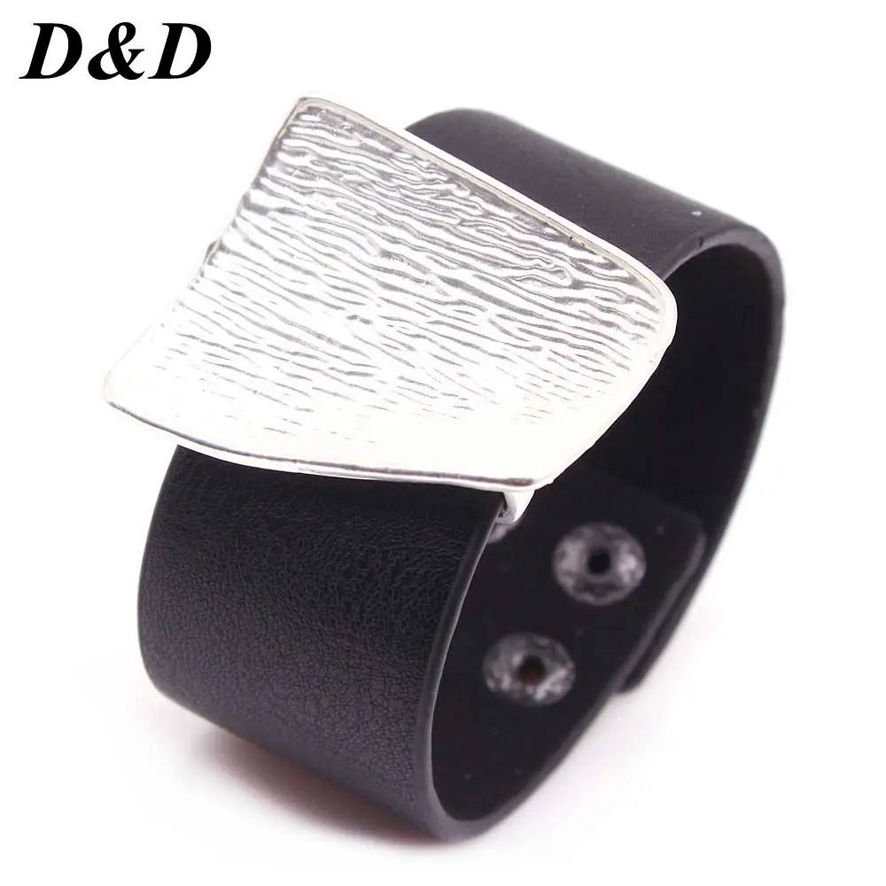 Женский кожаный браслет с застежкой черный на запястье 2021|Браслеты-манжеты| |