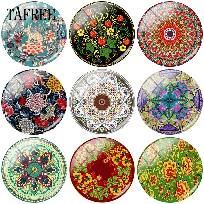 TAFREE красочные картины искусства 12 мм/15 мм/16 мм/18 мм/20 мм/25 мм цветочный стеклянный кабошон демонстрационный плоский задний вывод