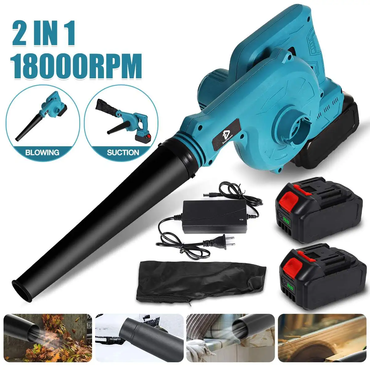 

2 In 1 Rechargeable Air Blower Cordless Electric Vacuum Cleannig Blower Leaf Computer Dust Collector 1/2 Battery for Makita