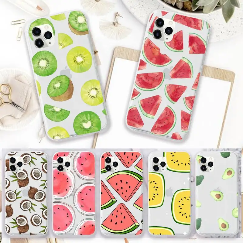 

Summer Fruit Watermelon Lemon Phone Case Transparent for iPhone 11 12 mini pro XS MAX 8 7 6 6S Plus X 5S SE 2020 XR