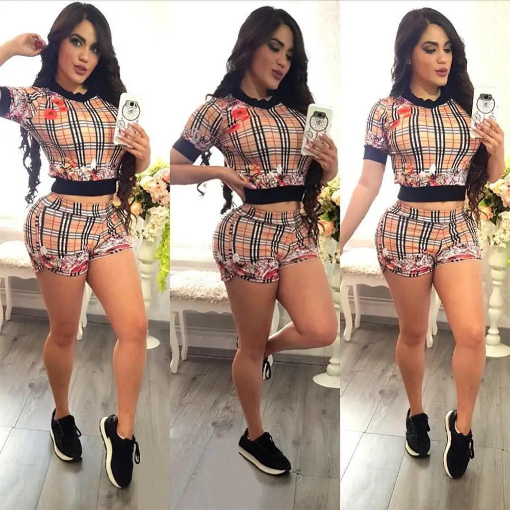Комплект из 2 предметов в клетку с цветочным принтом уличная одежда для женщин