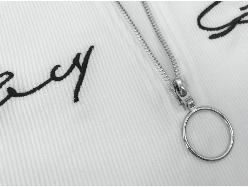 

Women T-shirt Summer Casual O-Neck Zipper Decor Short Sleeve Letter Embroidery Slim Pullover Tops Ladies Solid Bodycon Tee Shirt