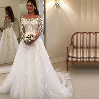 2021 luxury lace wedding dresses elegant scoop neck off the shoulder long sleeve white ivory plus size vestido de noiva bride