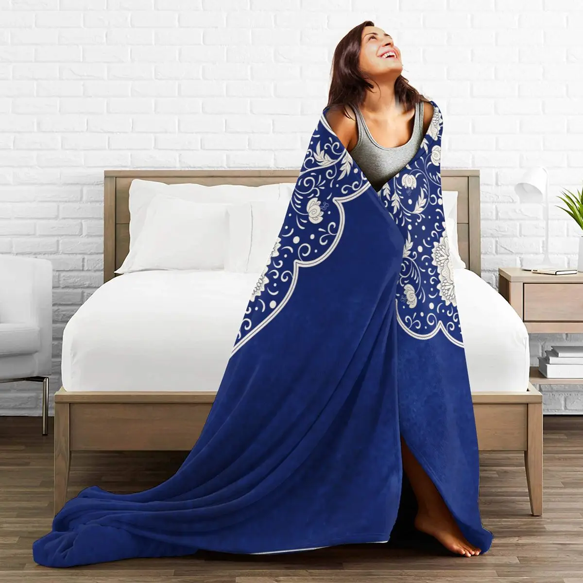 

Flannel Blanket Blue Chinese Porcelain Ultra-Soft Micro Fleece Blanket for Bathrobe Sofa Bed Travel Home Winter Spring Fall