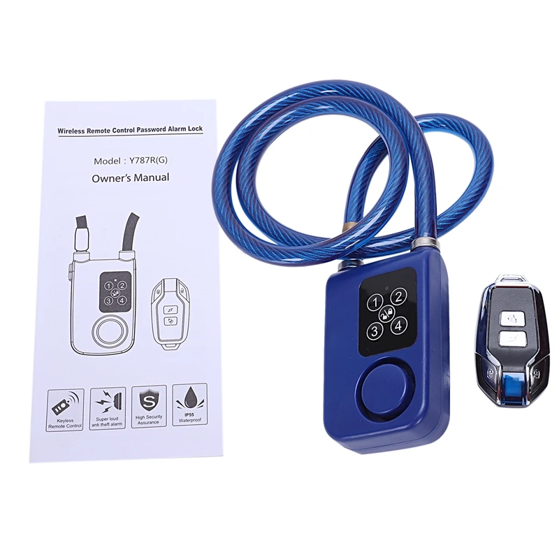 

Y787R Bike Lock Anti-Theft Security Wireless Remote Control Alarm Lock 4-Digit Led