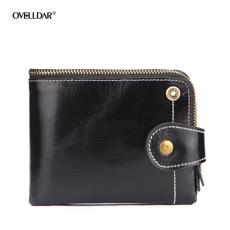 Hot Genuine Leather Ladies Wallet RFID Anti-theft Brush Short Oil Wax Cowhide Zipper Multifunctional Wallet Birthday Gift