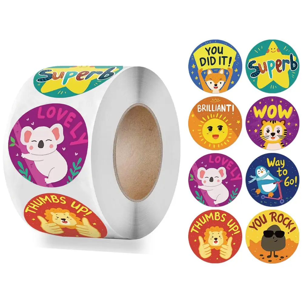 500 шт. милые животные награда наклейка s рулон английское слово Мотивационная для