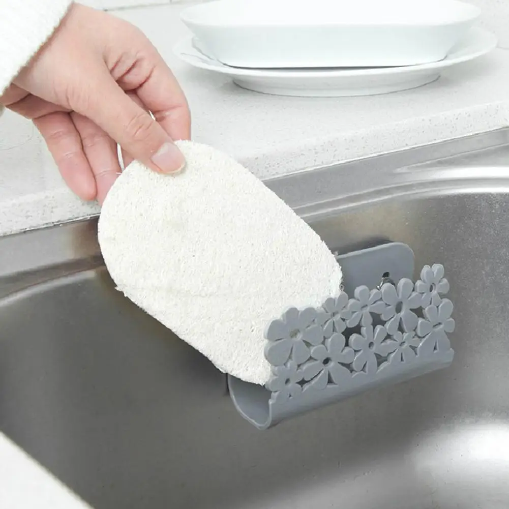 

Soap Sponge Holder Sink hollow drain shelf with Suction Cups Kitchen scouring pad drain rack Relief floral Soap Sponge rack