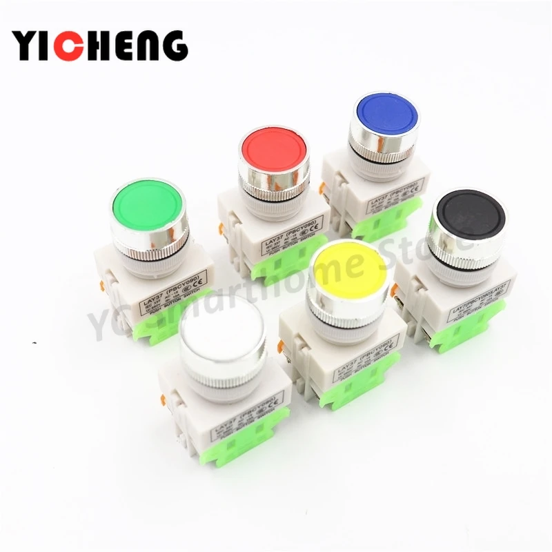 

6Pcs self-reset / self-locking button switch LAY37-11BN flat button 22MM Y090 normally open normally closed