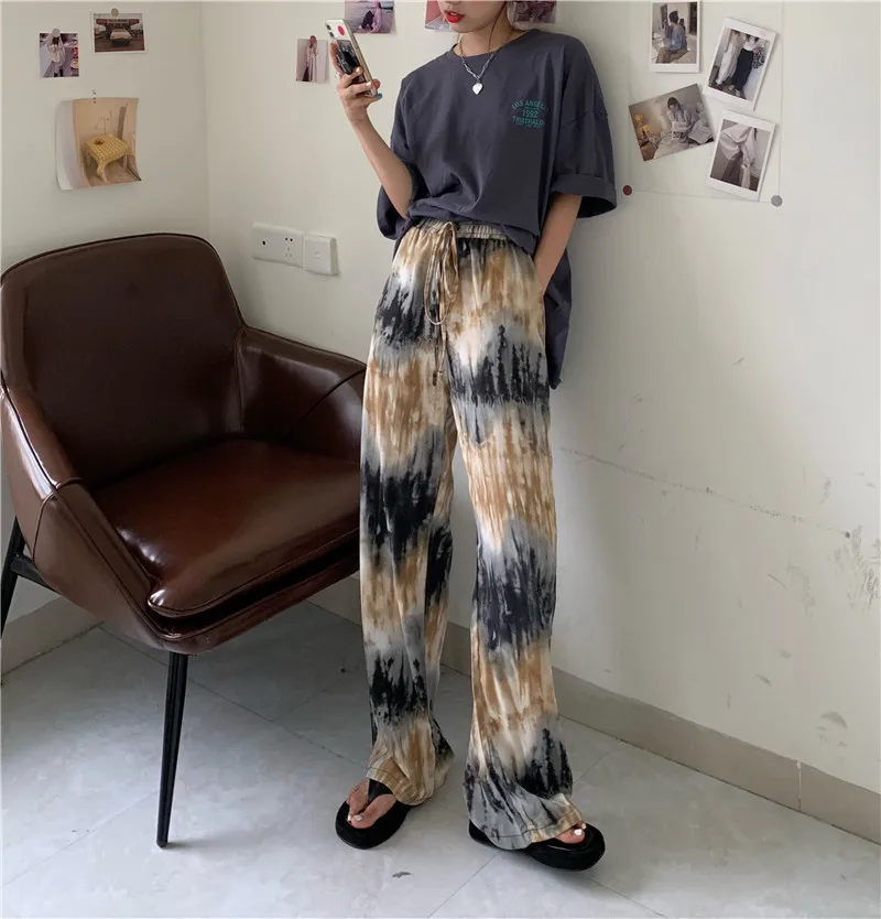 

Thai new European and American pop tie dyed broad leg pants women's high waist pants in summer 2020 high waisted pantsnew