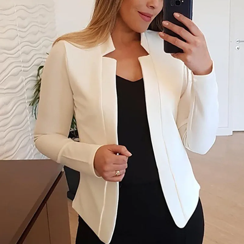 

Women Thin Coat Spring 2021 Female Long Sleeve Open Stitch White OL Womens Jackets and Coats Femme 5XL Clothes