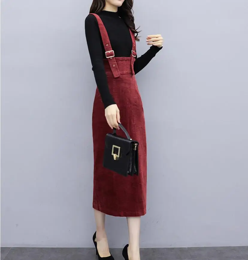 

New Style Women's Vintage Corduroy Dress With Long Fashion Sweater + corduroy Dress a Word Sleeveless Dress Tank dress 2020