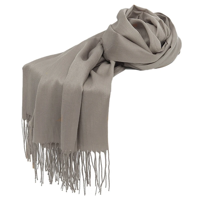 

Женский шарф, однотонный осенне-зимний хиджаб из пашмины, длинная шаль, бандана с кисточками, 85WB
