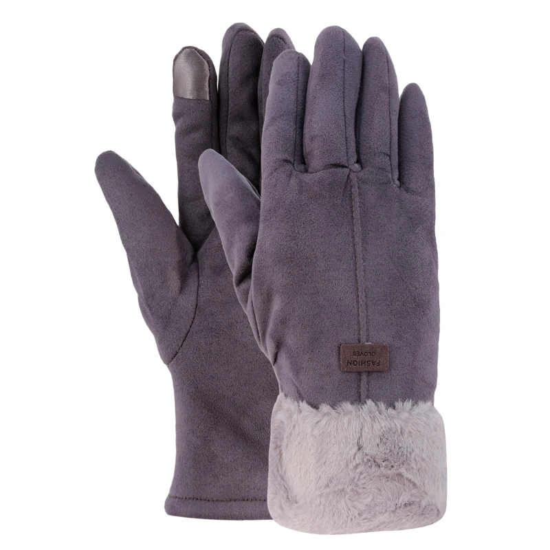 

Winter Female Suede Leather Plush Mitten Women Thick Plus Plush Windproof Warm Wrist Touch Screen Full Finger Driving Gloves