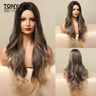 Длинные волнистые коричневые блонд Омбре синтетические волосы парики средняя часть для женщин афро Косплей вечевечерние НКА натуральные парики Термостойкое волокно