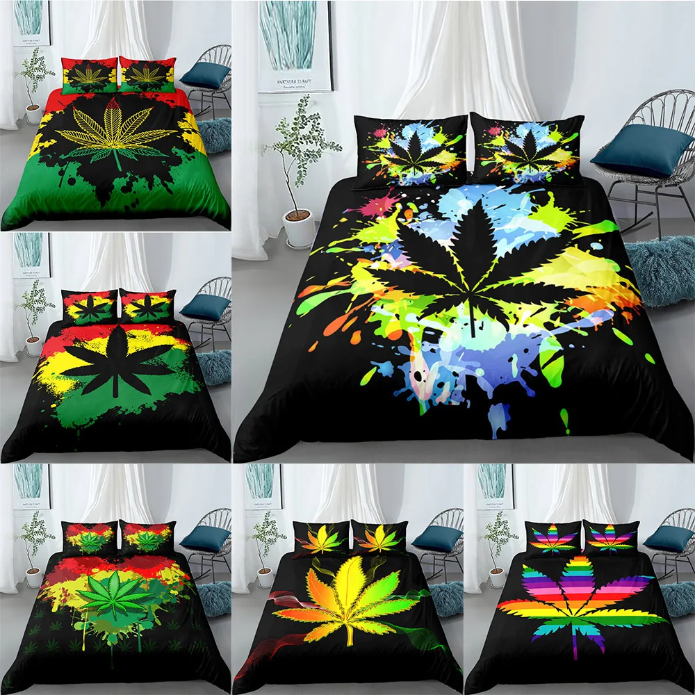 

Colorful Leaves Bedding Set Soft Plant Duvet Cover Queen King Size Quilt Covers With Pillowcase 2/3pcs Bedroom Decor