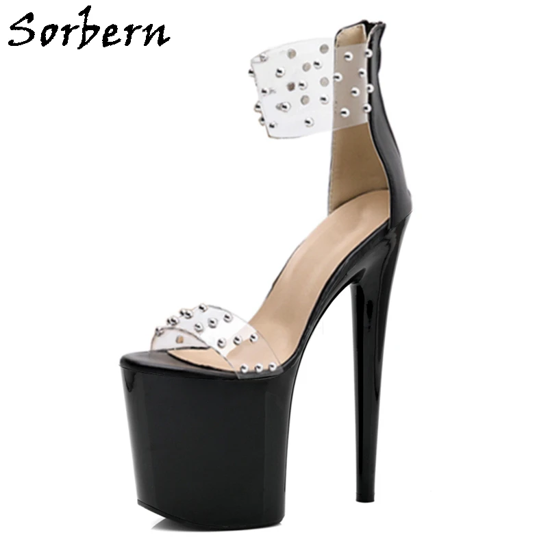 Женские прозрачные босоножки с заклепками на платформе 15 20 см|Боссоножки и