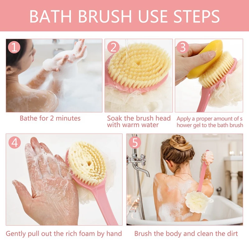 

Long Handle Soft Hair Bath Brush Adult Dual-purpose Back Rubbing Bath Brush Flower Ball Skin Massage Cleaning Brush