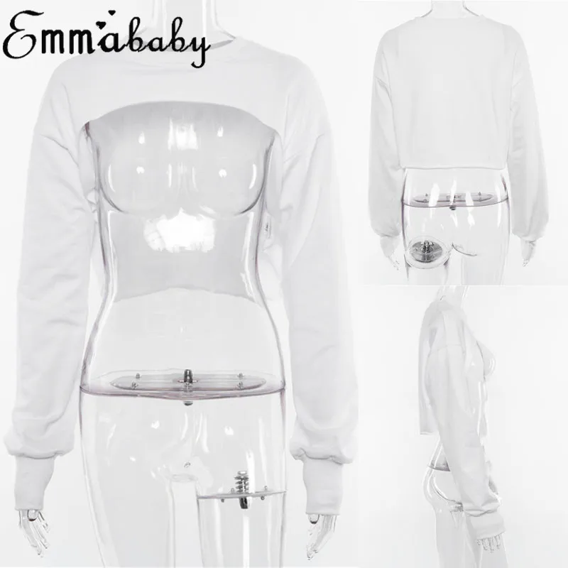 

2020 Early Autumn Female Fashion Long Sleeve Hollow Out Solid Crop Top Women Sexy Irregular Sweatshirt Tops