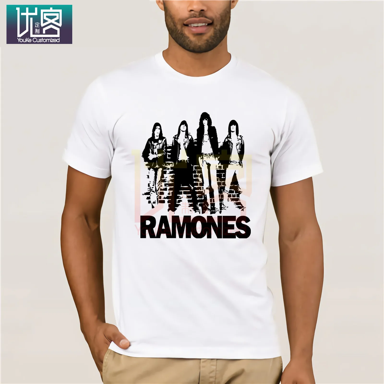 Футболка Ramone мужская с коротким рукавом повседневный винтажный хлопковый топ