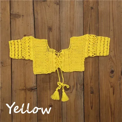Yellow Top Комплект из 2 предметов, пляжная одежда, бикини, покрывающее связанное крючком бикини, ручная работа, топ, пляжная мини-юбка - Цвет: Yellow Top