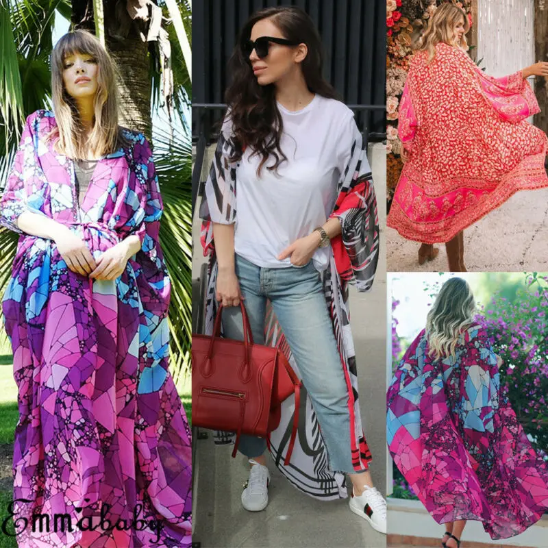 Женский шифоновый Тренч с цветочным принтом повседневный длинный