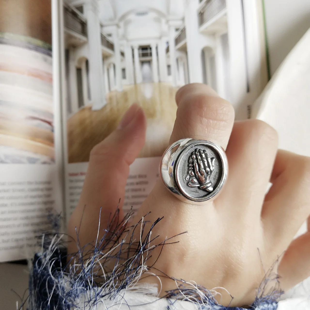 

Дизайнерское серебряное кольцо в Корейском стиле с орнаментом, Винтажное кольцо для молитвы В индустриальном стиле, кольца, ювелирные изде...
