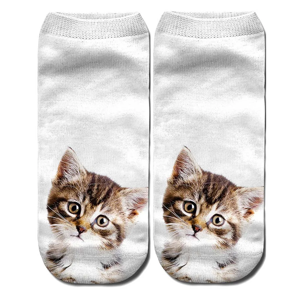 Женские модные носки с 3D принтом в виде животных котов лап Kawaii Короткие хлопковые