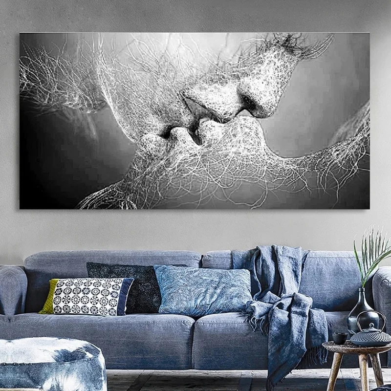 

Couple Love Kiss Canvas Painting Abstract Print Poster Pictures Home Bedroom Living Room Home Decoration Wall Art Nordic Style