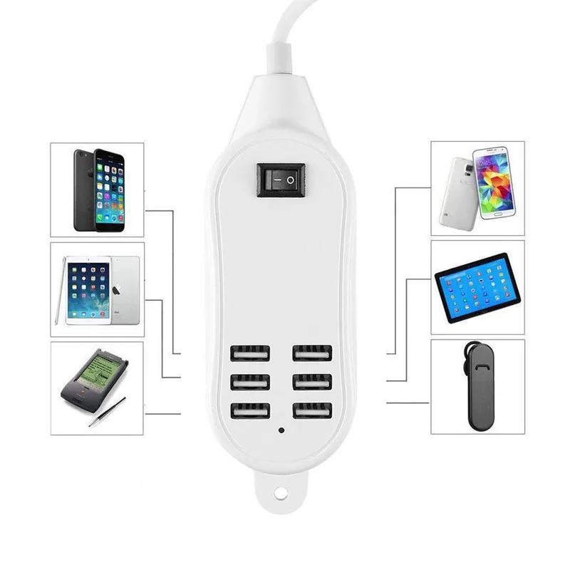 Зарядное устройство для телефона с 6 портами USB 25 Вт 5 А штепсельная вилка