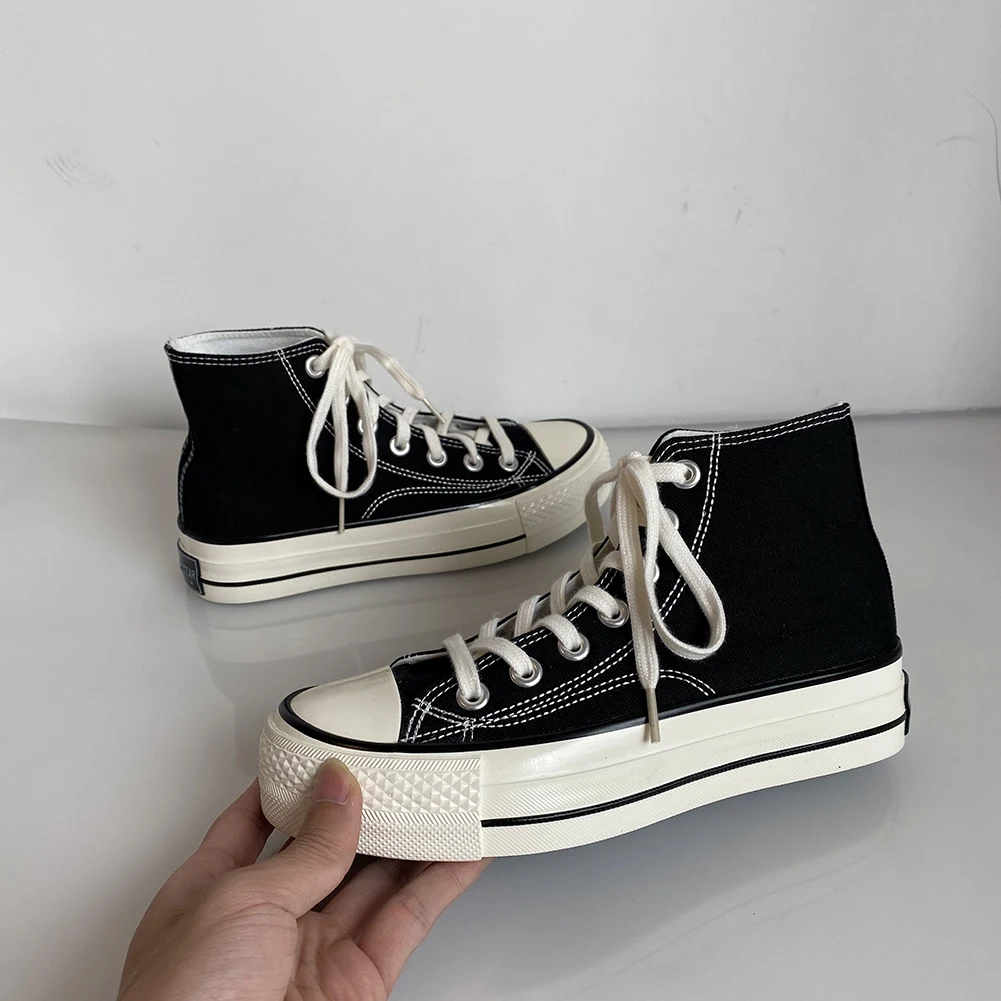 

2021 Fashion High-top 4cm Platform Canvas Women Shoes Retro Lace-up Ladies Casual Sneakers Outdoor Breathable Leisure Footwear