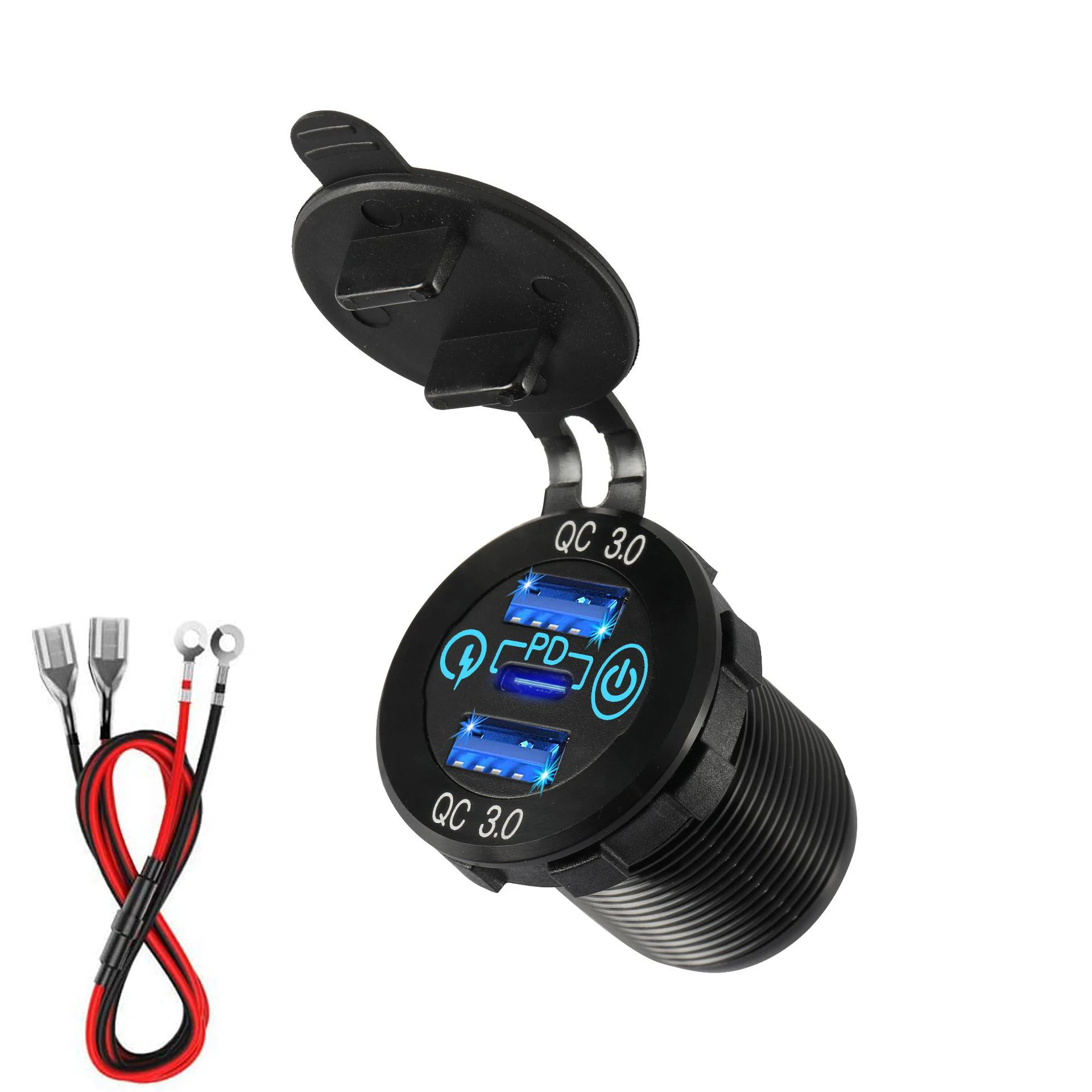60 Вт Двойной QC 3 0 USB и C PD Тип-C Трехместный Разъем 12-24V Алюминий автомобиля Зарядное