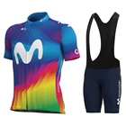2021 команда Movistar радужные велосипедные трикотажные шорты с нагрудником, дышащая одежда для горных велосипедов, одежда для горных велосипедов, велосипедная одежда, одежда для велоспорта