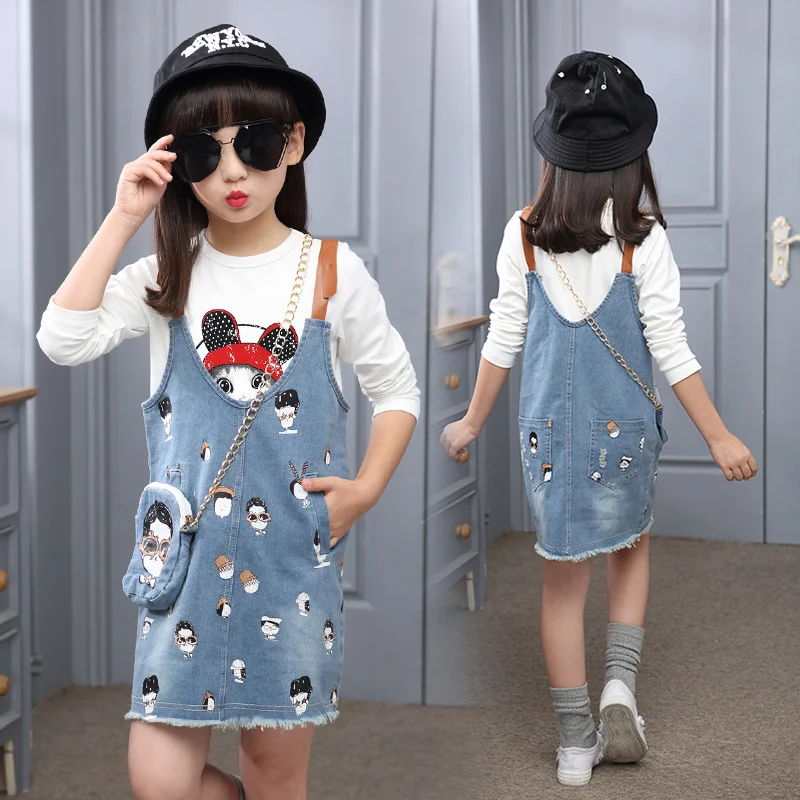 Осеннее платье детская одежда комплект одежды для девочек джинсовое из трех