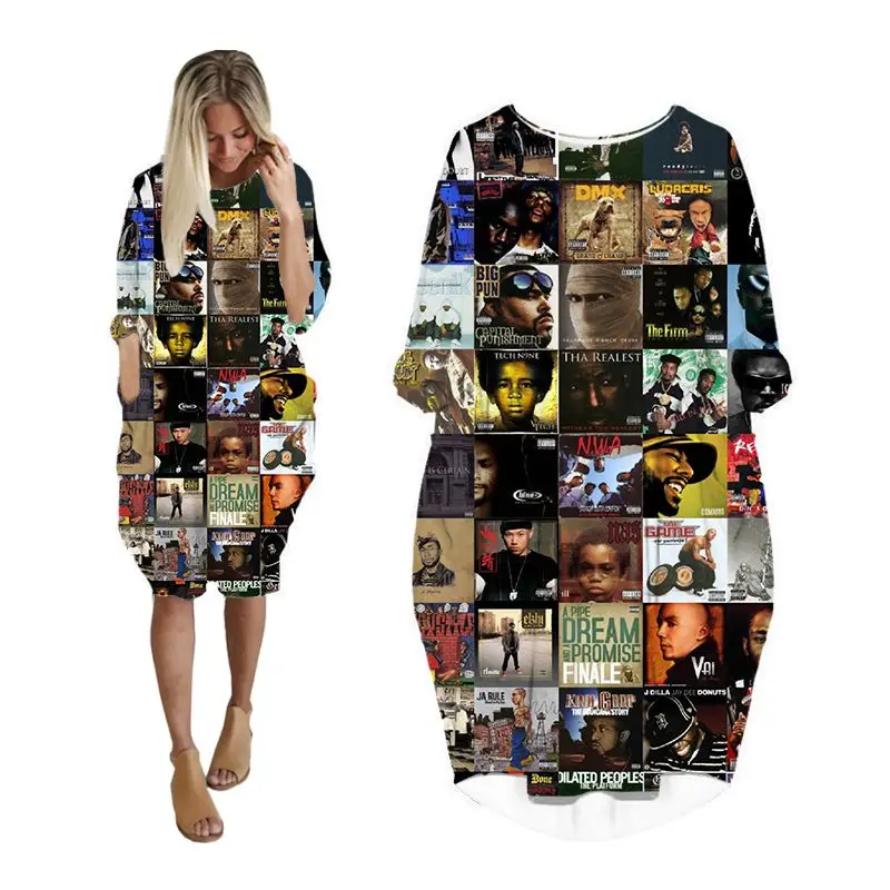 

midi dress shirt 2pac tupac shakur 3d print fashion pocket harajuku long sleeve dresses womens streetwear plus size punk clothes