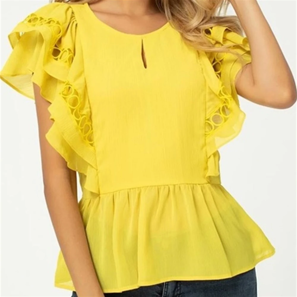 Летний дизайн 2020 новые женские рубашки двухслойный Топ с короткими рукавами и
