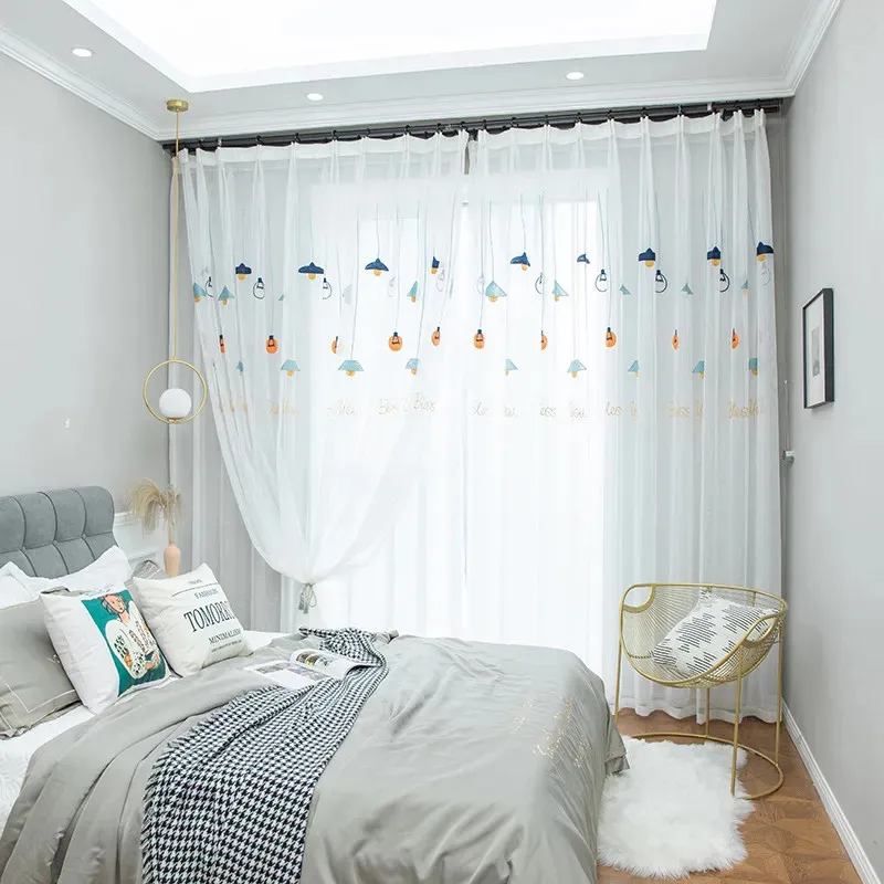 

Cartoon Embroidered Sheer Curtains Window Tulle Curtains for Living Room Bedroom Kitchen Kids Room Home Decoration
