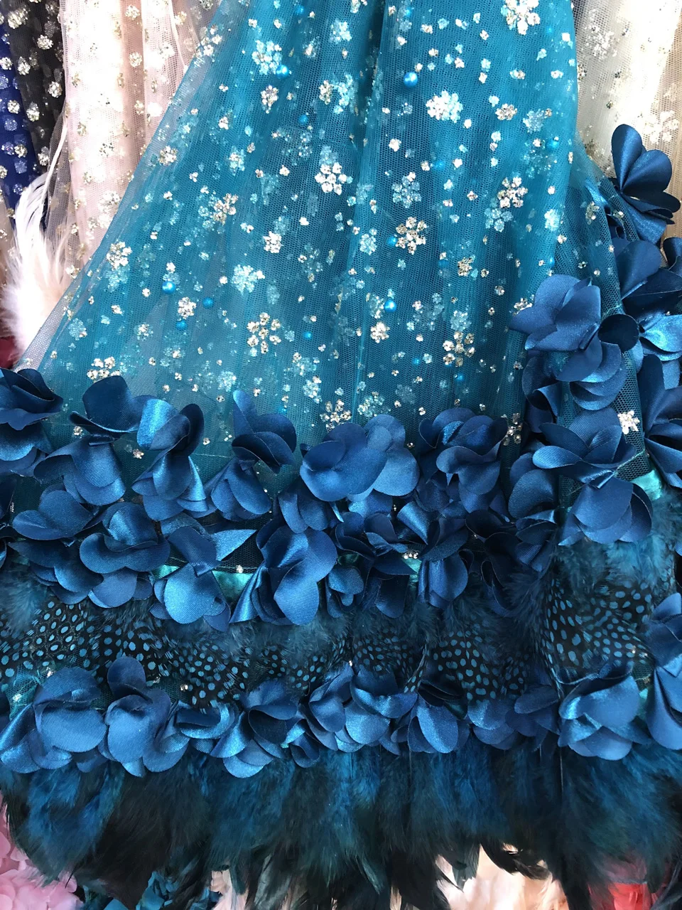 

Бирюзовая 3D Цветочная ткань, кружевная ткань, Африканское кружево, ткань 2020, высококачественное Тюлевое кружево для вечернего платья Z018