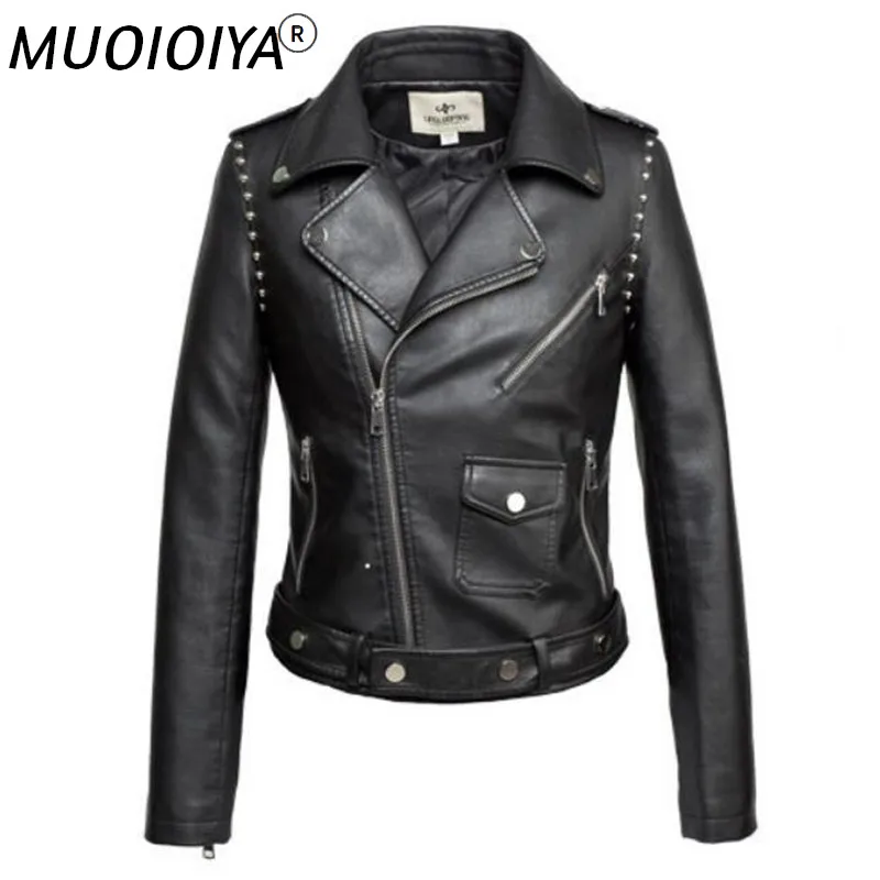 

Genuine Leather Jacket Women Fashion Punk Real Sheepskin Slim Fit Motorcycle Rivet Ladies Coat Outerwear Female jaqueta de couro