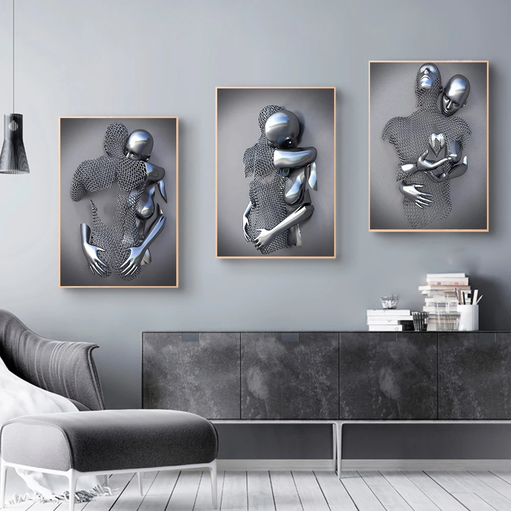 Modern Metal Figure Statue Art Canvas Painting Romantic Abstract Posters and Prints Wall Pictures for Living Room Home Decor 3