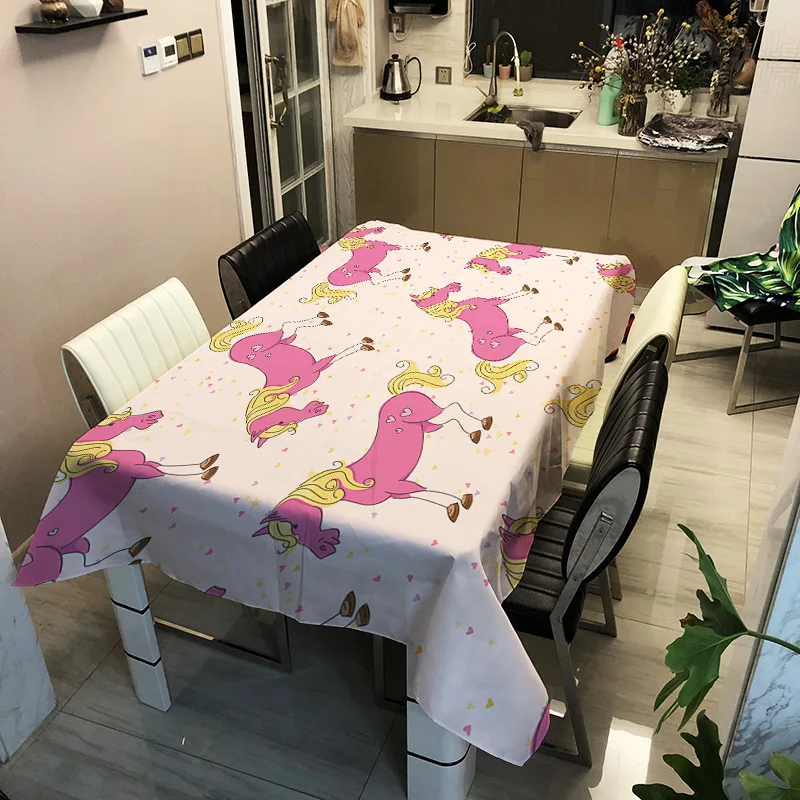 

Printed unicorn pattern washable decorative household waterproof tablecloth