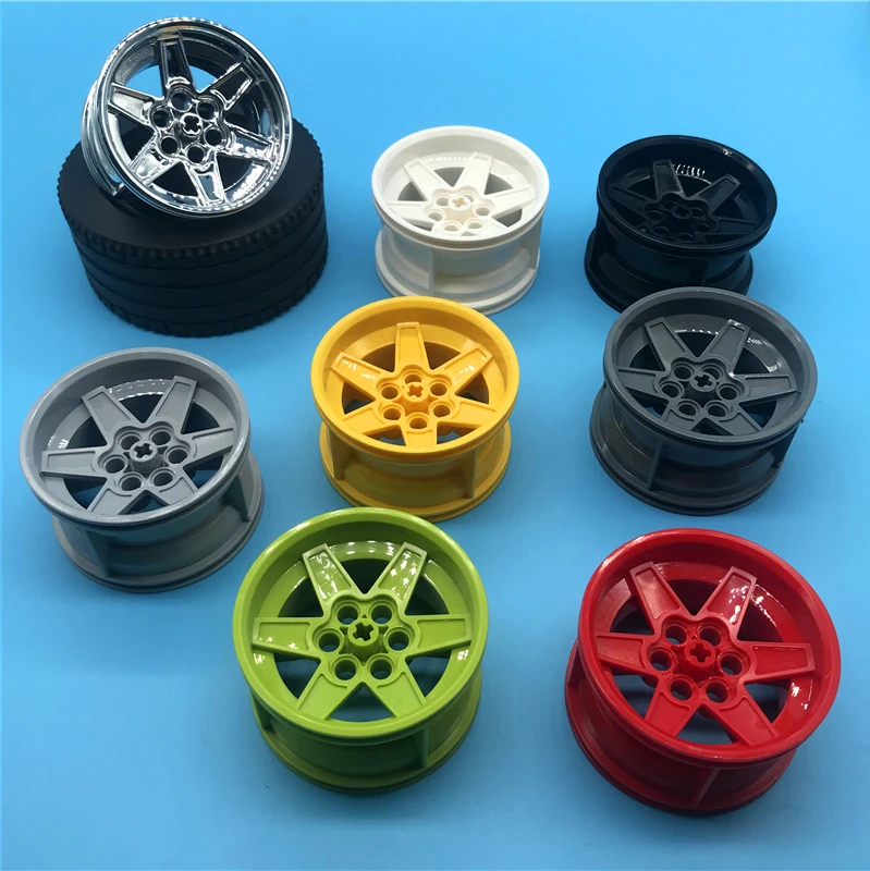 

Technology building block moc-56907 + 15038 + 49294 auto sports car accessories tire hub 81.6x36mm assembly toy